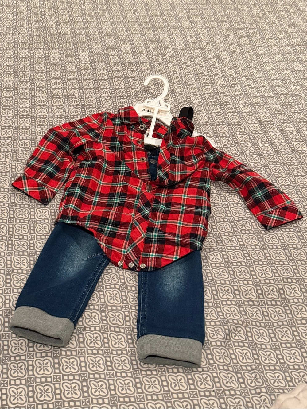 Cat & Jack Red and Green Plaid Baby Button-Up Set